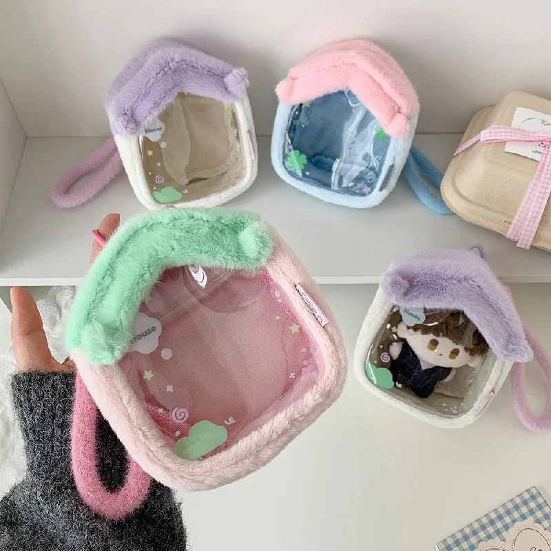 Cartoon Plush Slippery Bag Student Doll Home Storage Bag Anime Doll Display Hanging Bag Girls Gift