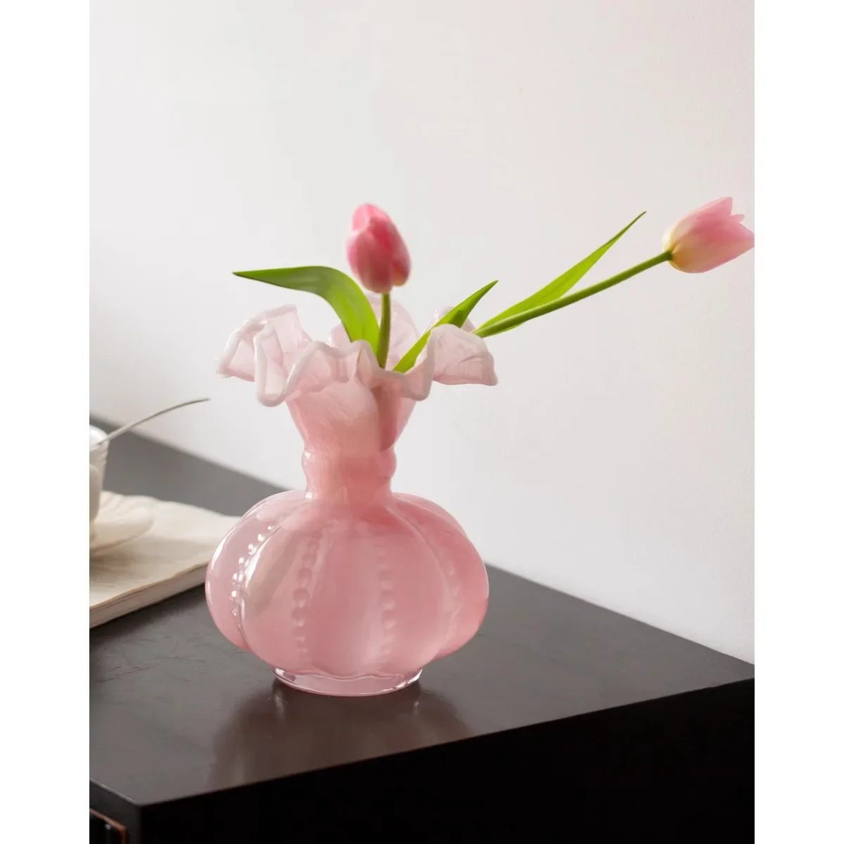 Luxury Glass Vase French Vintage Fenton Style for Living Room Tabletop Flower Decor