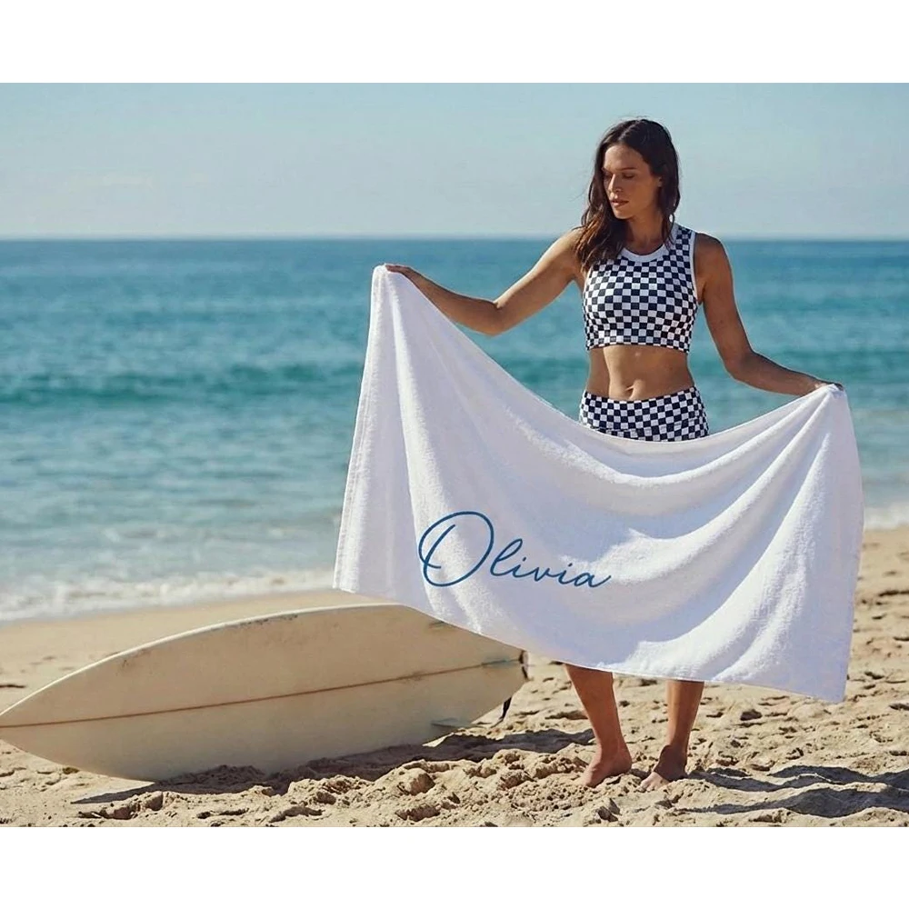 Personalized Script Name Beach Towel: Custom Birthday Vacation Gift