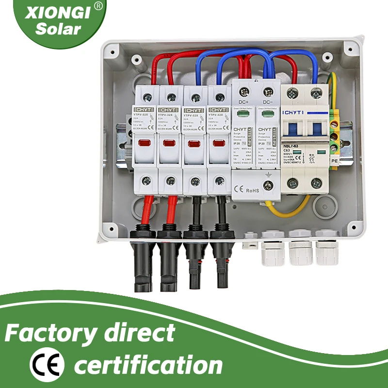 Solar Photovoltaik PV Combiner Box mit Blitzschutz 2 Eingang 1 aus DC 600V Sicherung mcb spd wasserdichte Box IP65