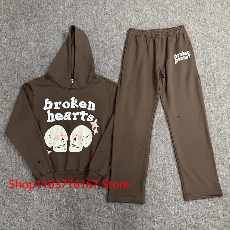 

2024 Broken Planet Hoodie Sweatpants High Quality Cartoon Puff Print American Hip Hop Men Women Two Piece Set Streetwear