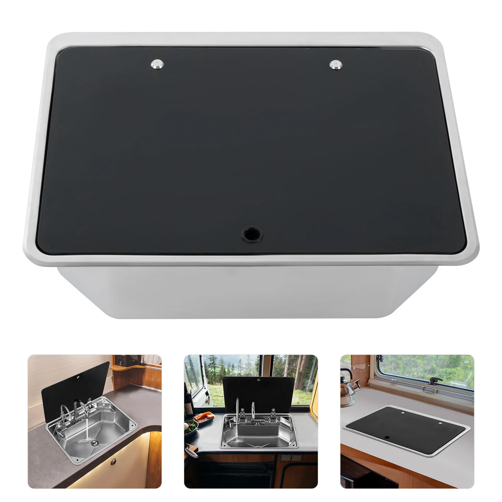 حوض RV من الفولاذ المقاوم للصدأ، تصميم مدمج، سطح سهل التنظيف لفان التخييم والمطبخ والطهي بدون متاعب