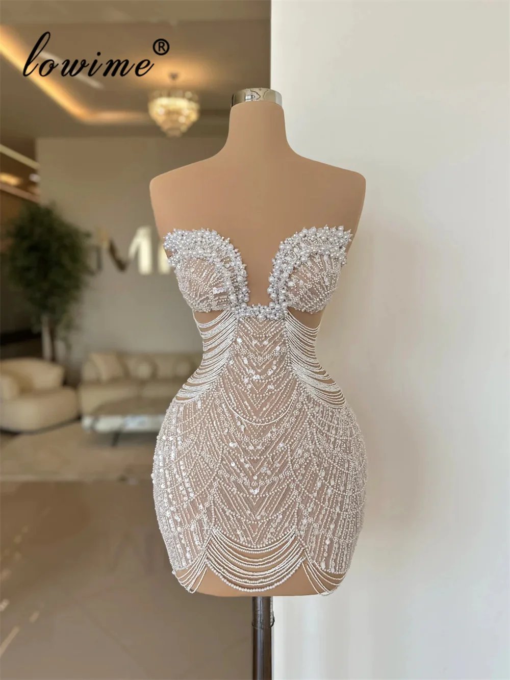 

Short Mermaid Beaded Prom Dresses With Pearls Sleeveless Sexy Evening Party Dresses Vestidos De Cóctel Cocktail Dresses Custom