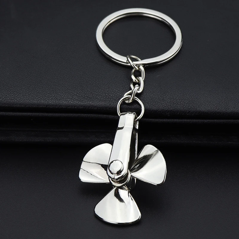 1PC New Creative Rotatable Metal Alloy Propeller Car Keychain Relieve Stress Fan Leaf Wind Mill Key Ring Jewelry Accessories