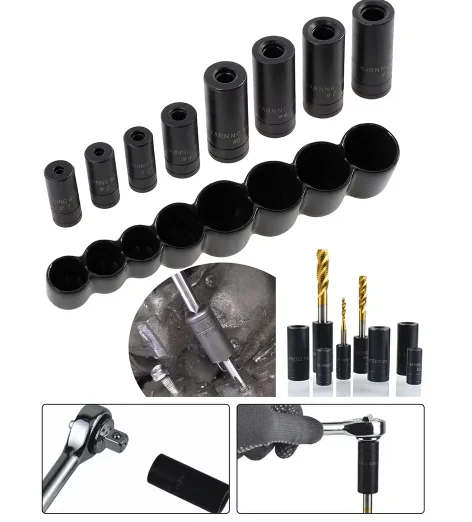 Double Head Square Tap Die Socket Adapter Set 1/4' 3/8' Socket Driver Taps Reamer Extractor for Electric Drill Thread Repair Too