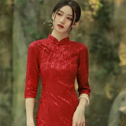 Vintage Chinese style Mini Cheongsam New Arrival Women's Lace Qipao Red Summer Sexy Party Dress Mujer Vestidos S-3XL