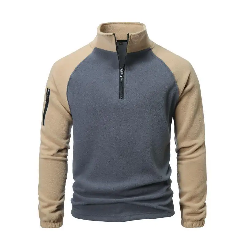 

Autumn And Winter Tactical Fleece Jacket Men's Fleece Hoodie Color Blocked Velvet Pullover Stand Up Collar Jacket