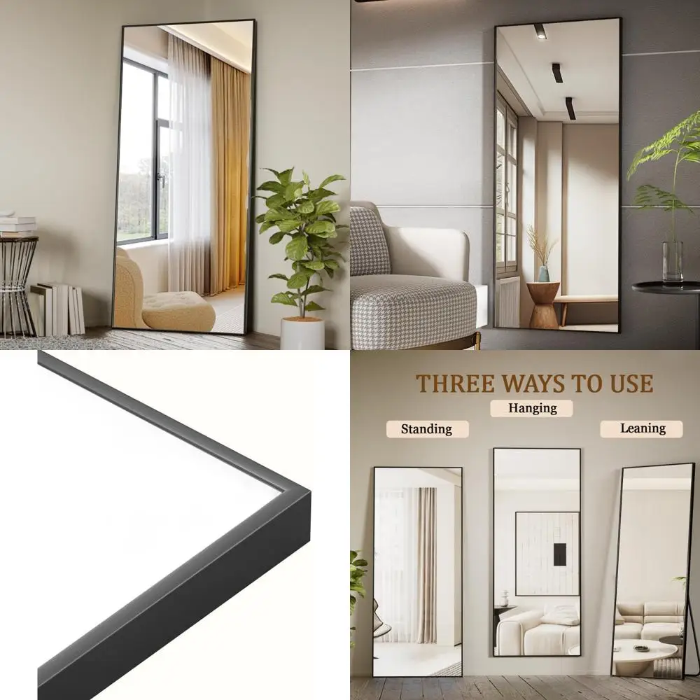 Miroir encadré en aluminium pleine longueur 71x26, autoportant ou mural, idéal pour la maison et les dressings