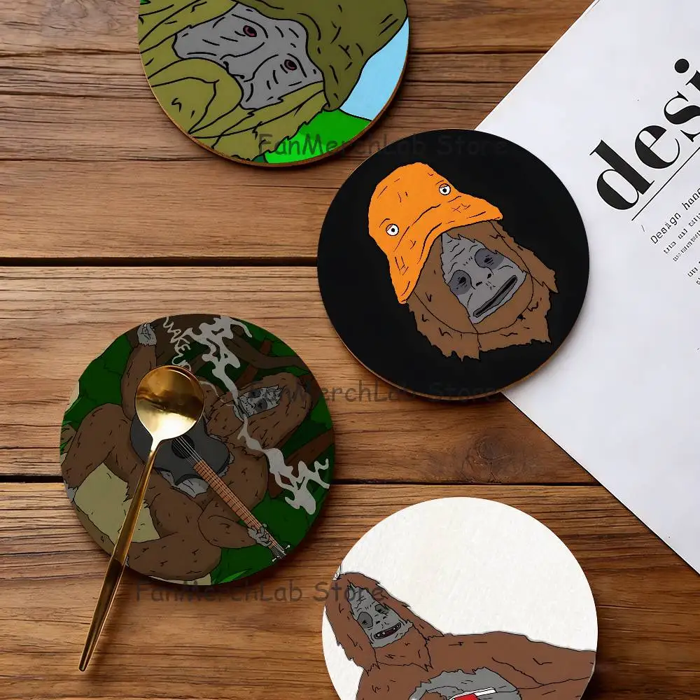 

S-Sassy The Sasquatch Wood Coaster Set - Heat Resistant For Tea & Coffee, Home Cafe Decor Holiday Gift