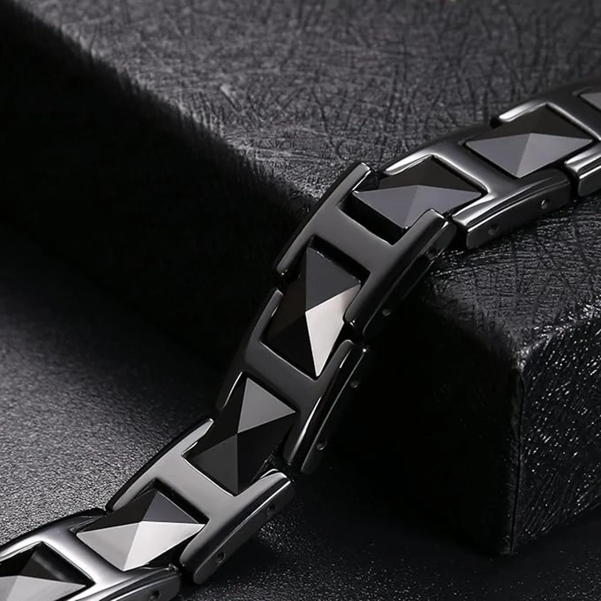 Aradoo Black Ceramic Pyramid Energy Bracelet Germanium Antioxidant Anti-radiation Anti-fatigue Health Bracelet