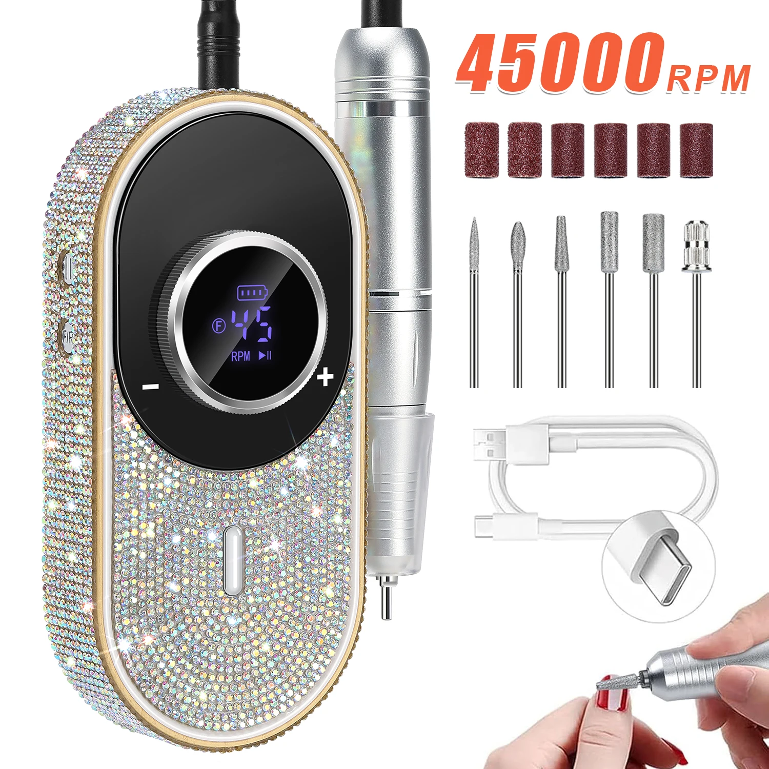 

Rechargeable 45000RPM Electric Nail File Manicure Low Noise Electric Nail Drill For Nail Gel Polish Remove Grinding Home DIY