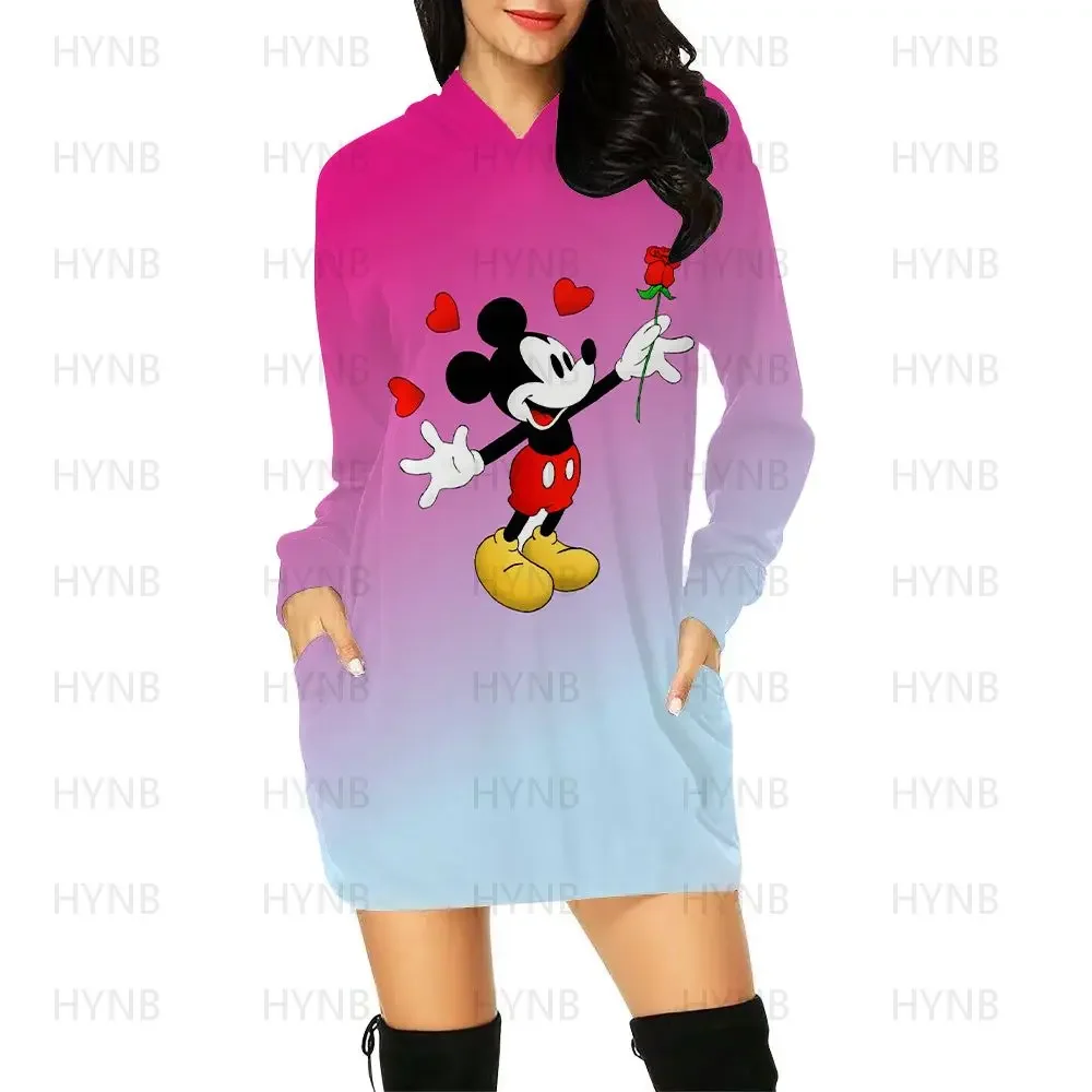 Hoodie Prom Dresses Mickey Dress Long Sleeves Kawaii Mini Y2k Minnie Mouse Chic Woman Evening Sweater Dress Luxury Party Disney