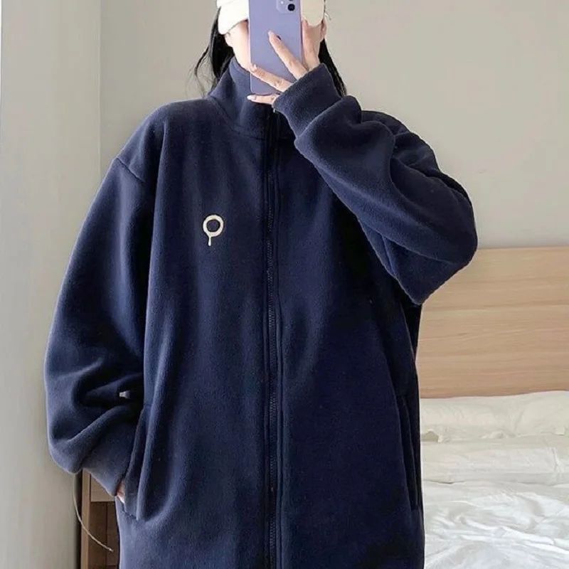 Japan South Korea Leisure Milk Whirl Fleece Coat Female Autumn Winter New Loose Lamb Wool Hoodie Female Stand Collar Small Tops image 3