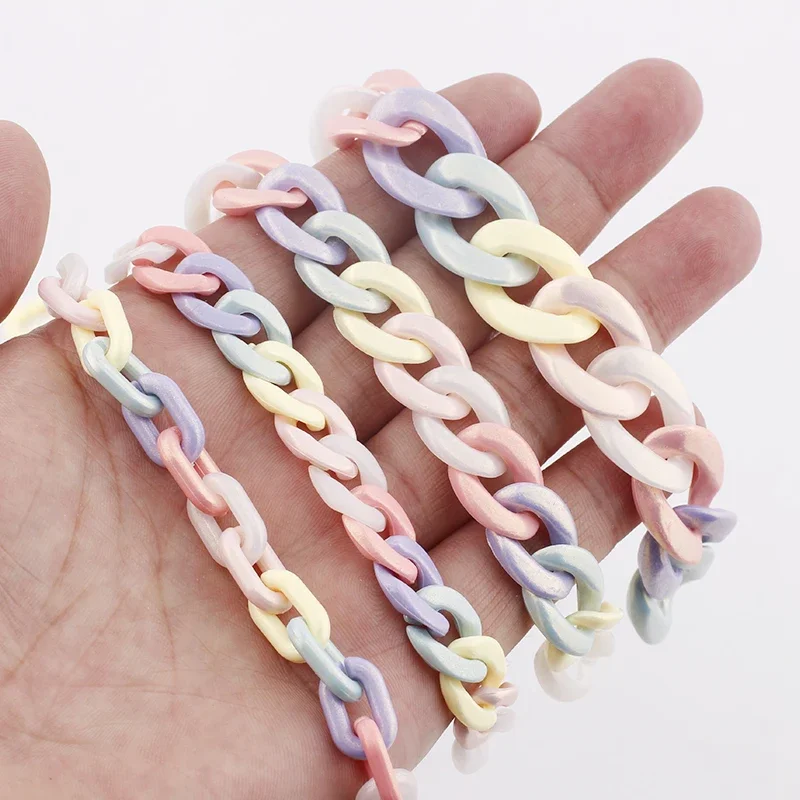 20Pcs Candy Color Acrylic Flat Twisted Chain Assembled Parts Beads for Bag Chain KeyChian Findings Diy Jewelry Making Supplies