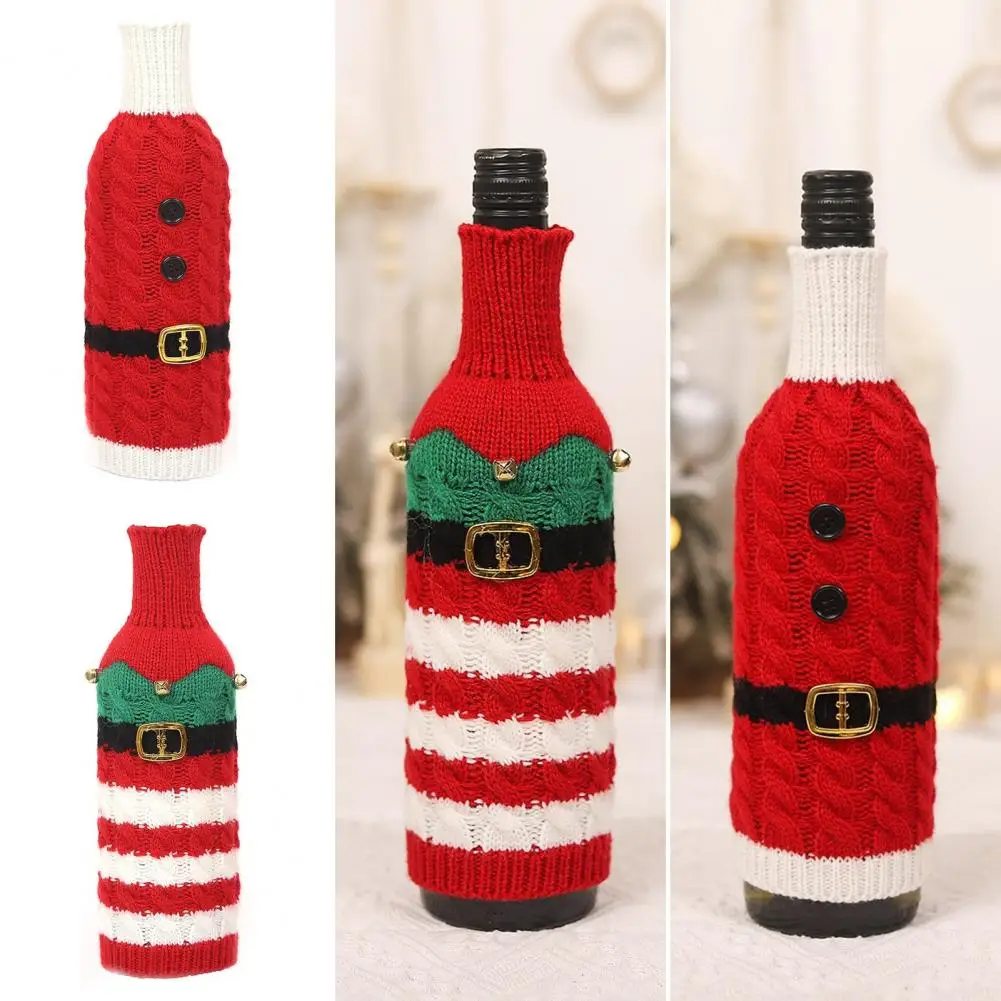 Christmas Knitted Wine Bottle Cover Handmade Santa Claus Belt Elf Reusable Xmas Champagne Beer Bottle Sleeve Festival Supplies