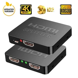 4K 60HZ HDMI Splitter 1x2 HDMI Video Distributor 1 in 2 out Switch Amplifier 1080P Dual Display for PS4 Apple TV XBox PS5