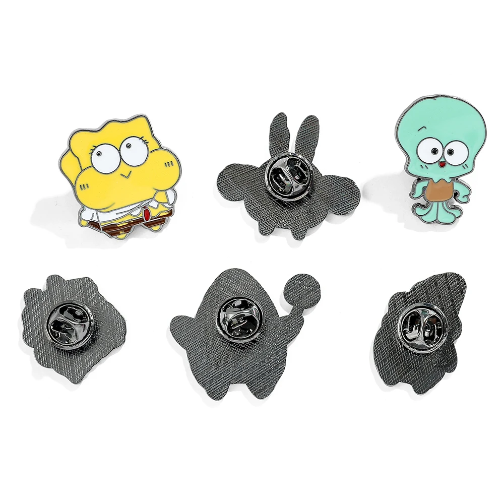 Spongebob Brooch Cute Cartoon Metal Anime Patricks Stars Garys Decoration Jewelry Kids Girls Coat Enamel Lapel Pin Badges Gift