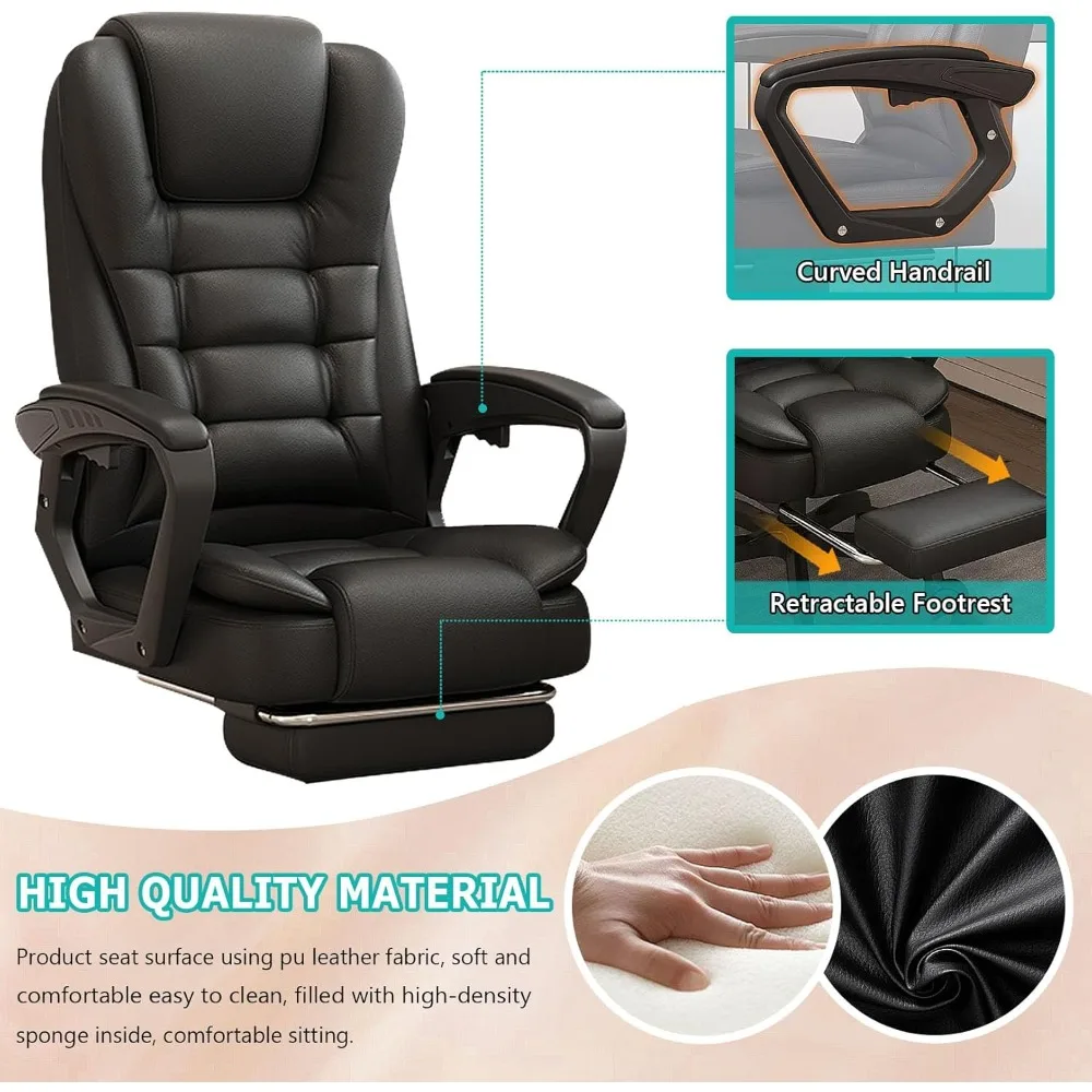 كرسي مكتب مريح من جلد البولي يوريثان مع مسند للقدمين، كرسي مكتب تنفيذي عالي الظهر للكمبيوتر مع وظيفة إمالة ومساند للذراعين، الارتفاع