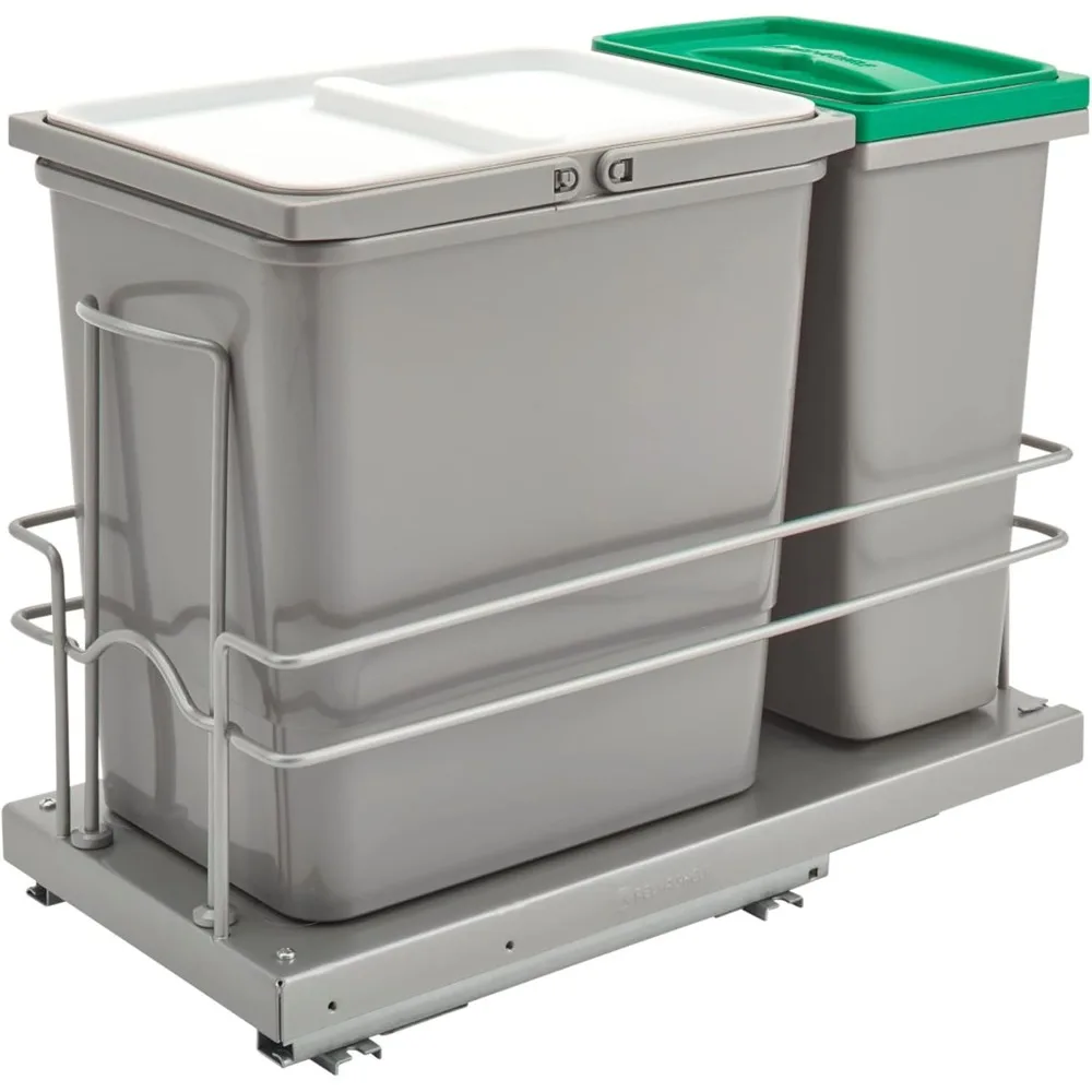 Rev-A-Shelf Undermount Pullout 15 Qt Trash Can & 8 Qt Recycle Bin w/Soft-Close Slides, Reduced Depth & Reduced Height, 5SBWC-815