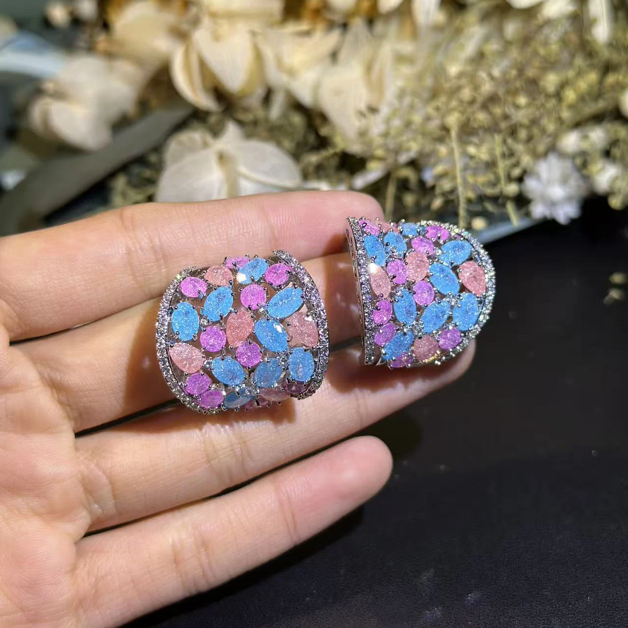 Multicolor Zircon Hoop Earrings for Women's Earrings Wedding Cocktail Party Jewelry Anniversary Gift