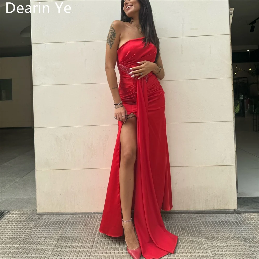 

Customized Saudi Arabia Formal Dress Dearin Strapless Column Floor Length Skirts Layered Draped Sleeveless Bespoke Occasion Dres