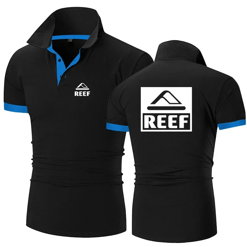 REEF Logo Men's Summer Printing New Stly Business Button Lapel Polo Shirt High Quality Short Sleeve Breathable Tops