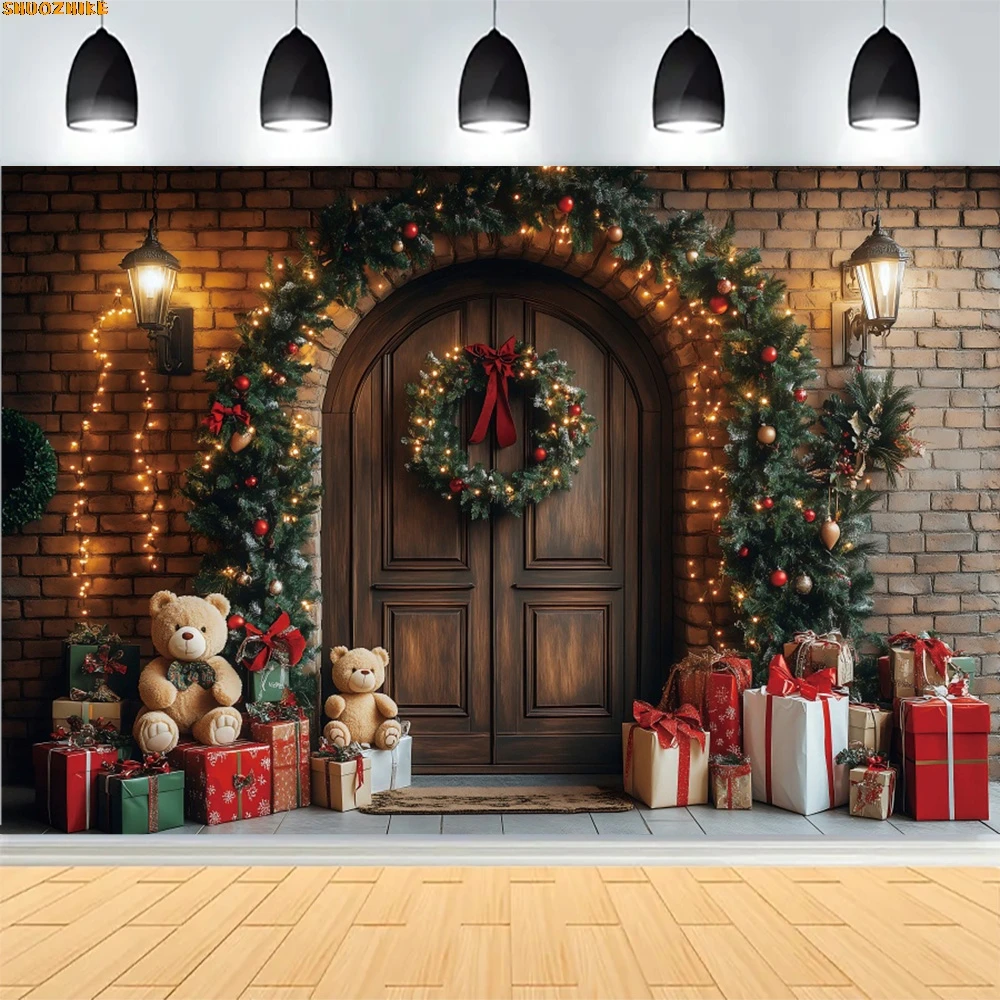 

Christmas Day Wreath Family New Year Party Photography Backdrops Prop Window Living Room Xmas Tree Gift Snow Background TJ-07