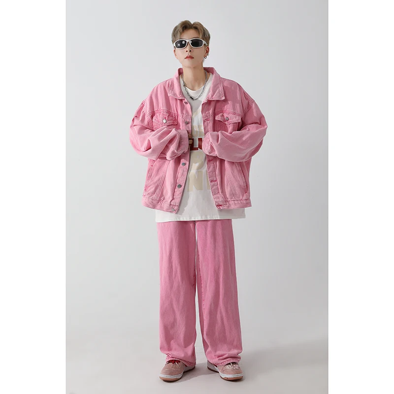 

Waed Denim Jaet And Pants Set for Men Autumn Faion Casual Sportswear Long Sve irt And Long Trousers for Teens