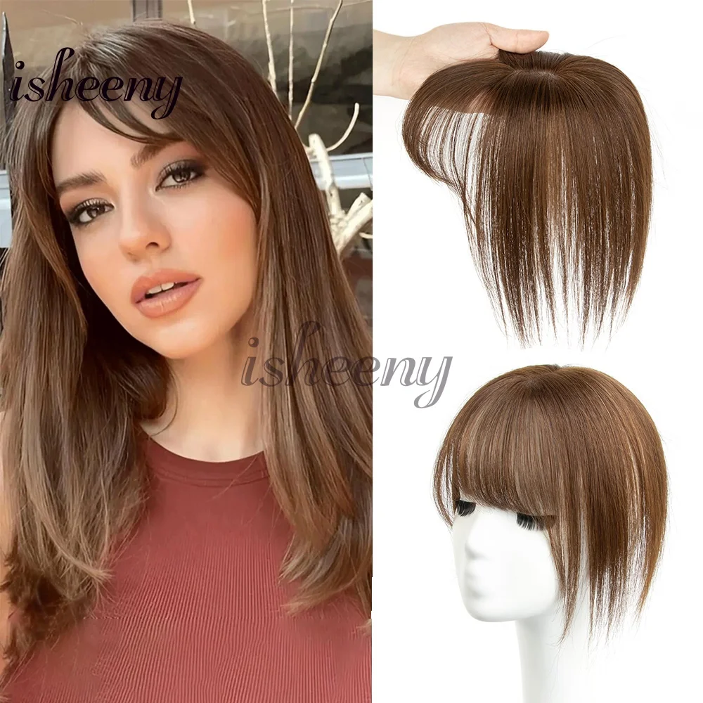 

Накладка для волос из натуральных человеческих волос Remy, 5x9 см, с челкой, прямые, легко накладываются, 2 клипсы, 20 г