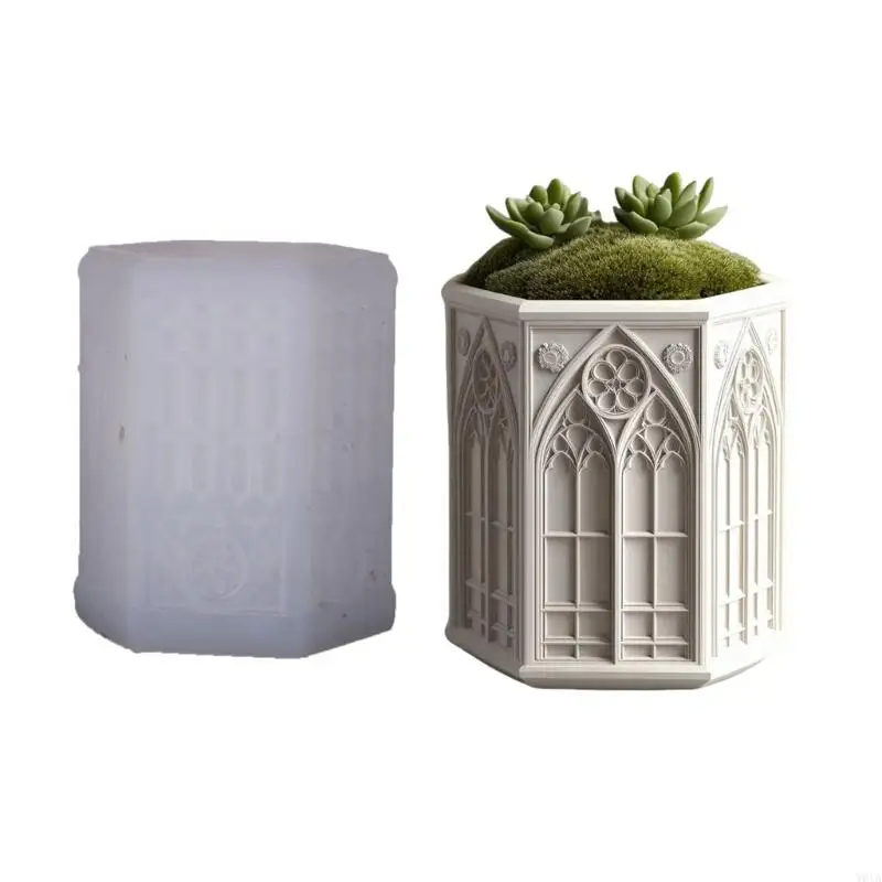

W0YA Flexible Silicone Flowerpot Mold With Church Window Design For Resin Casting And Container Making