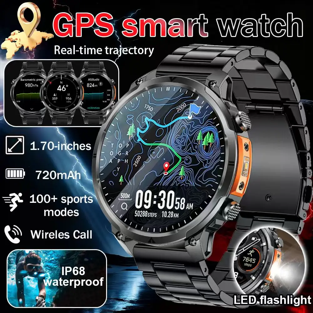 

2025 New Military GPS Smart Watch 3ATM Waterproof 650mAh Battery BT Call Heart Rate Blood Pressure Sports tracker Smartwatch Men