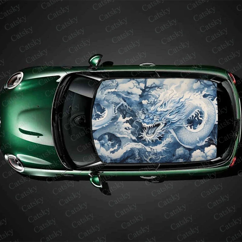 Chinese Dragons Flying in Clouds Car Roof Sticker Wrap Racing SUV Accessories Packaging Painted PVC Custom Car Graphic Decal