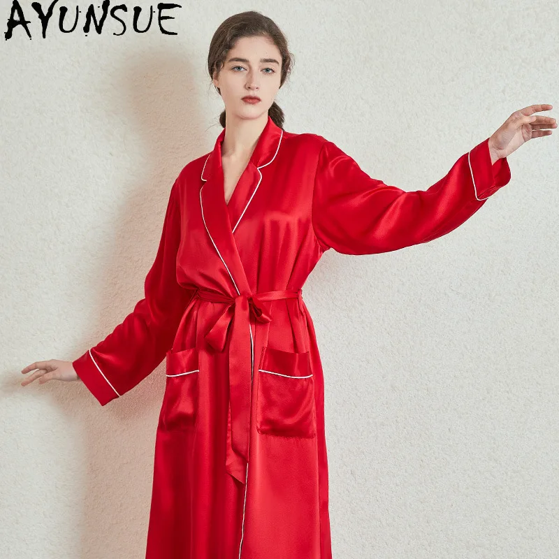 

AYUNSUE 100% Genuine Silk Robes for Women 19MM Silk Bridal Robe 2026 Spring Summer Sleepwear Bathrobes Nightgowns Peignoir Femme