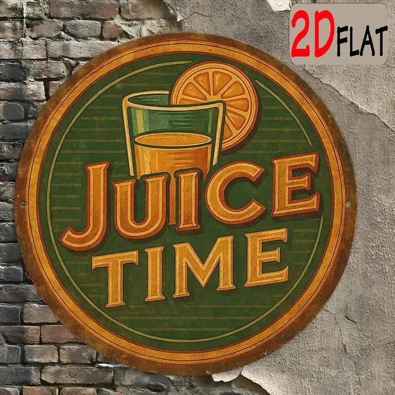 

Vintage Green Golden "JUICE TIME" 8" Round Aluminum Sign - Durable Outdoor Juice Bar Plaque for Cafe Restaurant Decor