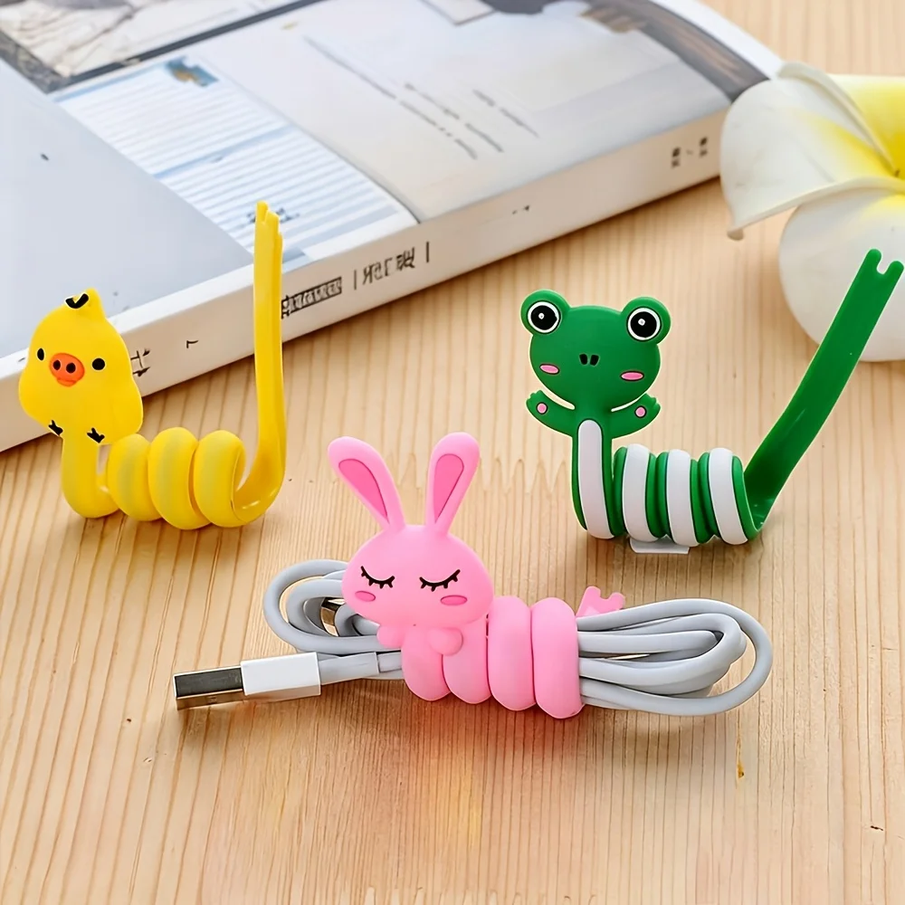 4/10pcs Cartoon animal shaped portable cable storage device, phone data cable, headphone cable storage holder