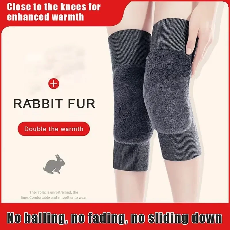 1Pair Unisex Cashmere Wool Knee Brace Pads Winter Warm Thermal Knee Warmers Thicken Lengthen Breathable Elastic Knees Sleeves