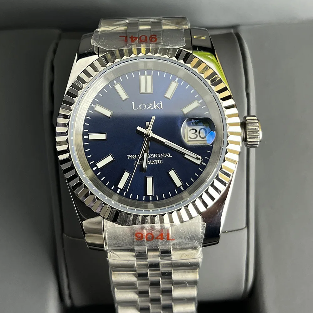 NH Watch 35 Men's automatic mechanical watch classic design with date display customizable logo sapphire glass rugged Blue glow