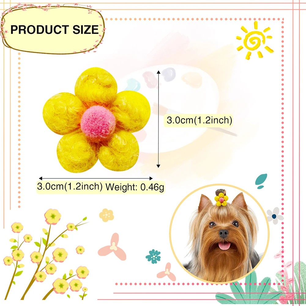 10/20pcs Flower Shape Dog Hair Bows Dog Bow Grooming Plaid Pure Mix Colors Cat Hair Bowknot Rubber Bands For Small Dogs Supplies