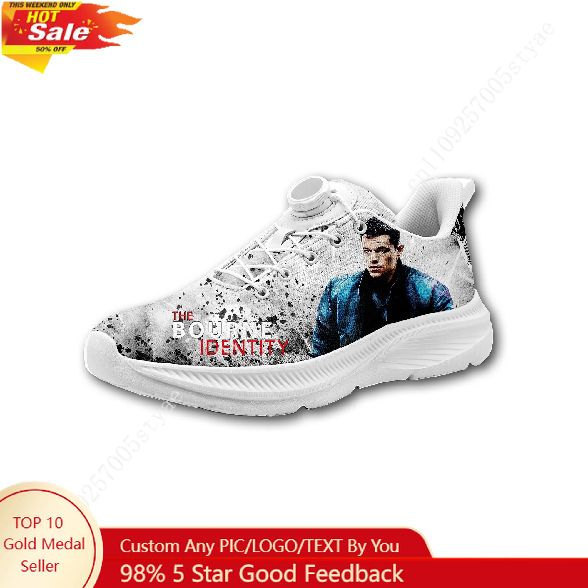 Jason Bourne Tailor-made Travel Shoes Men Woman Bourne Identity Rotating Button Without Laces Shoe Design Lightweight Sneakers