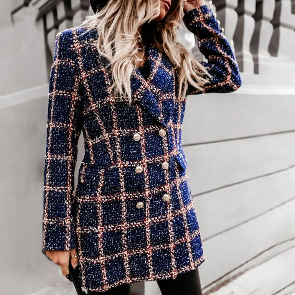 Damen Frühlings jacke stilvolle Plaid druck Zweireiher Mantel für Frauen warme mittellange Jacke für den Winter Herbst für Dating