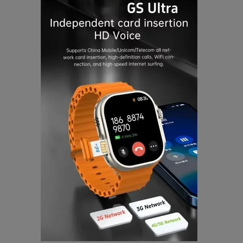 S9Ultra4G Android Smartwatch Network بطاقة SIM 2.2 بوصة Amoled 180 °   كاميرا دوارة GPS WIFI Global Call Smart Watch Men Ultra 5G