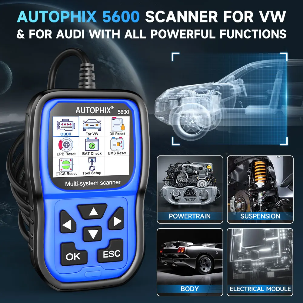 AUTOPHIX 5600 OBD2 Skaner samochodowy TPMS Silnik ABS SAS EPB Rejestracja baterii Pełny system Narzędzie diagnostyczne do VW Audi