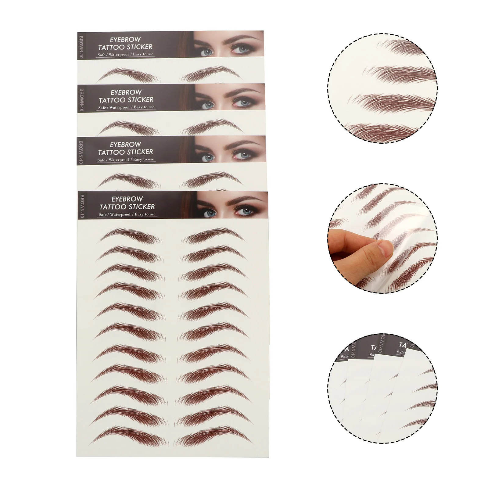 4 Sheets Waterproof Eyebrow Stickers Nail Fake False Eyebrows Cosmetics Temporary Tattoos Transfer Imitation