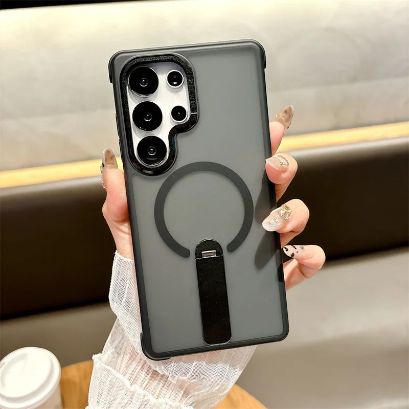 

Magnetic Translucent Shockproof Armor Case For Samsung Galaxy S24 S25 Ultra Plus 360° Holder For Magsafe Wireless Charging Cover