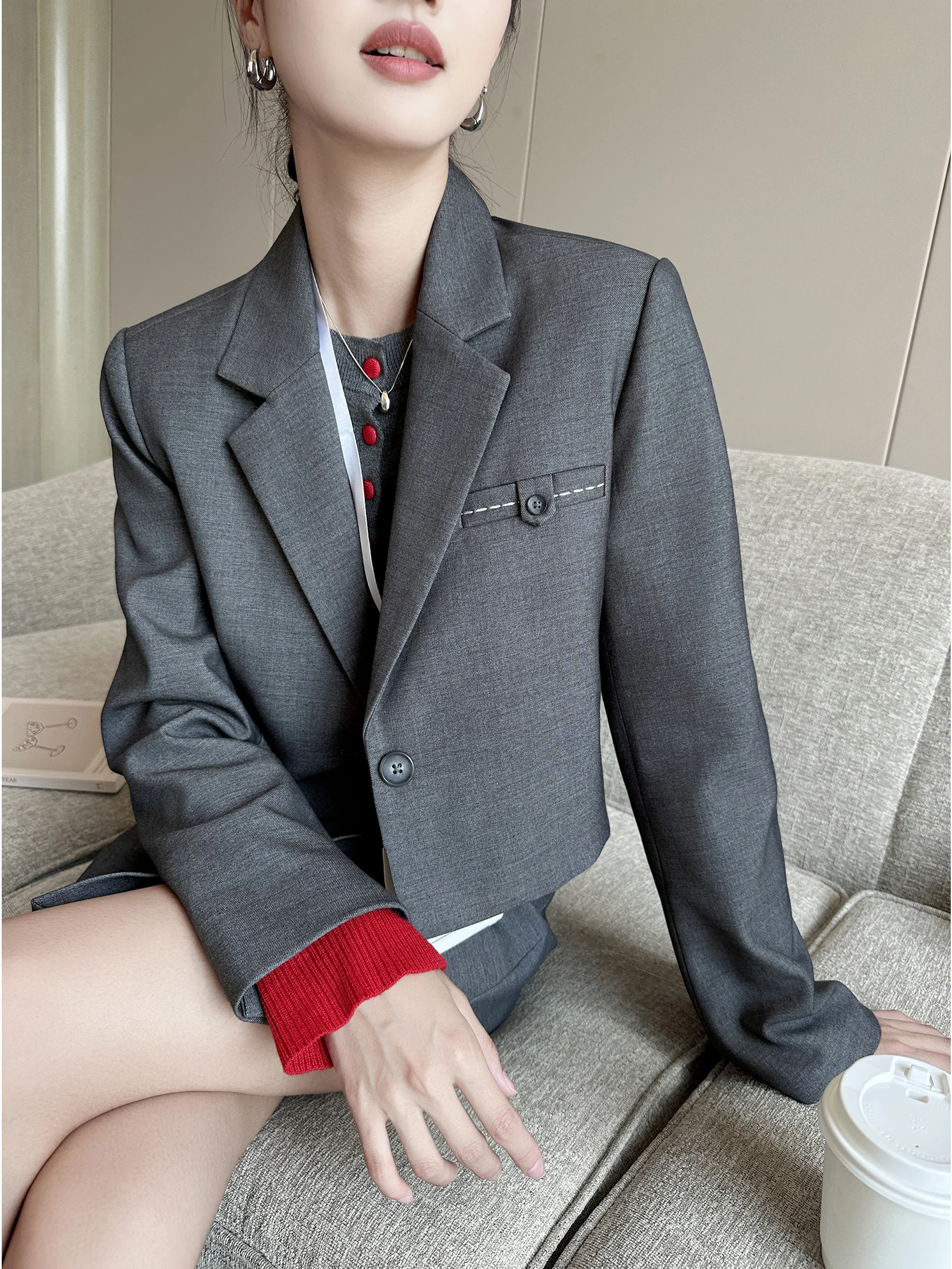 

Ay Ретро костюм Jaet женский осенне-зимний модный утягивающий повседневный костюм ort пальто Cleanfit прямого кроя китайского производства