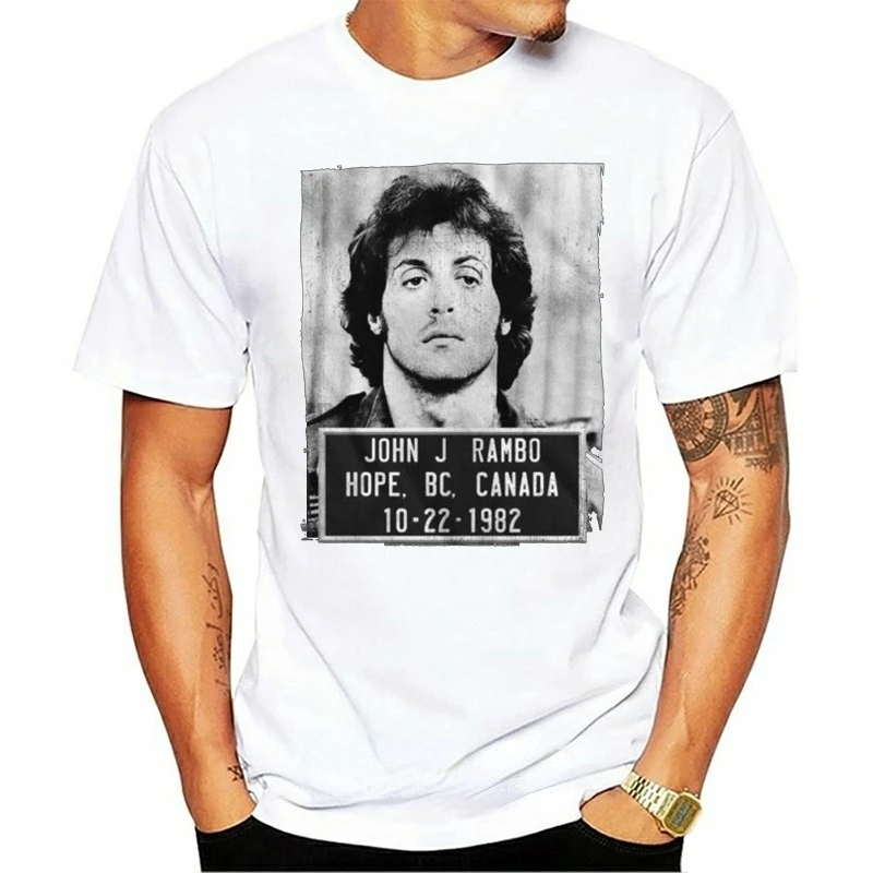 First Blood John J Mug Shot Graphic Tshirts Retro T Shirt Casual Men Clothing Summer Breathable Comfortable Tops XS-4XL Tee