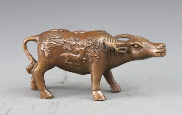 China Folk Classical Copper Bronze fengshui Wealth Coin deer OX Bull Statue Copper garden decoration Chinese Bronze Copper