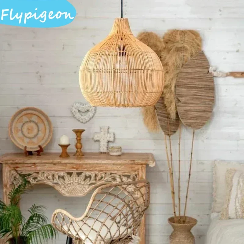

Chinese Birdcage Rattan Pendant Lamp Handwoven Suspension Pendant Lights for Living Dining Room Restaurant Bar Decor Lighting