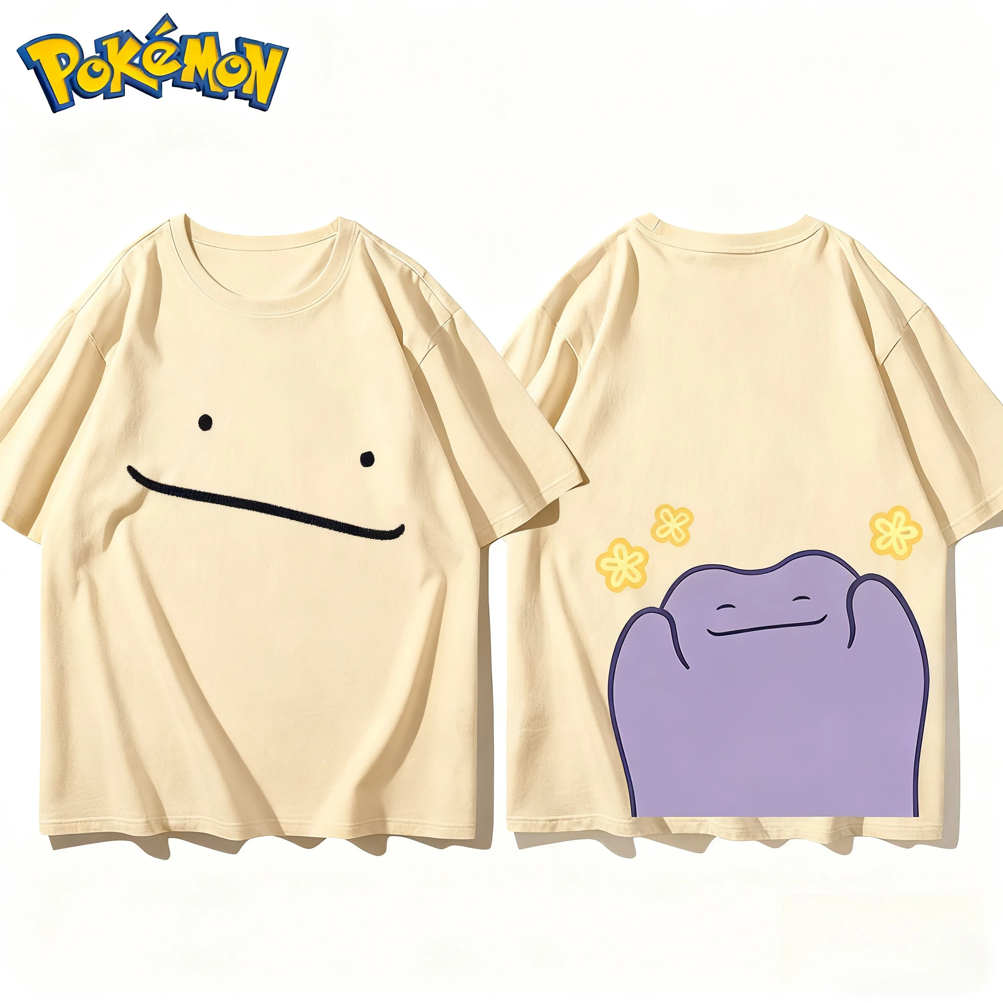 2025 夏ポケモンディット前後 100% 純綿プリント Tシャツメンズ新原宿ルーズカジュアル半袖トップ Y2k