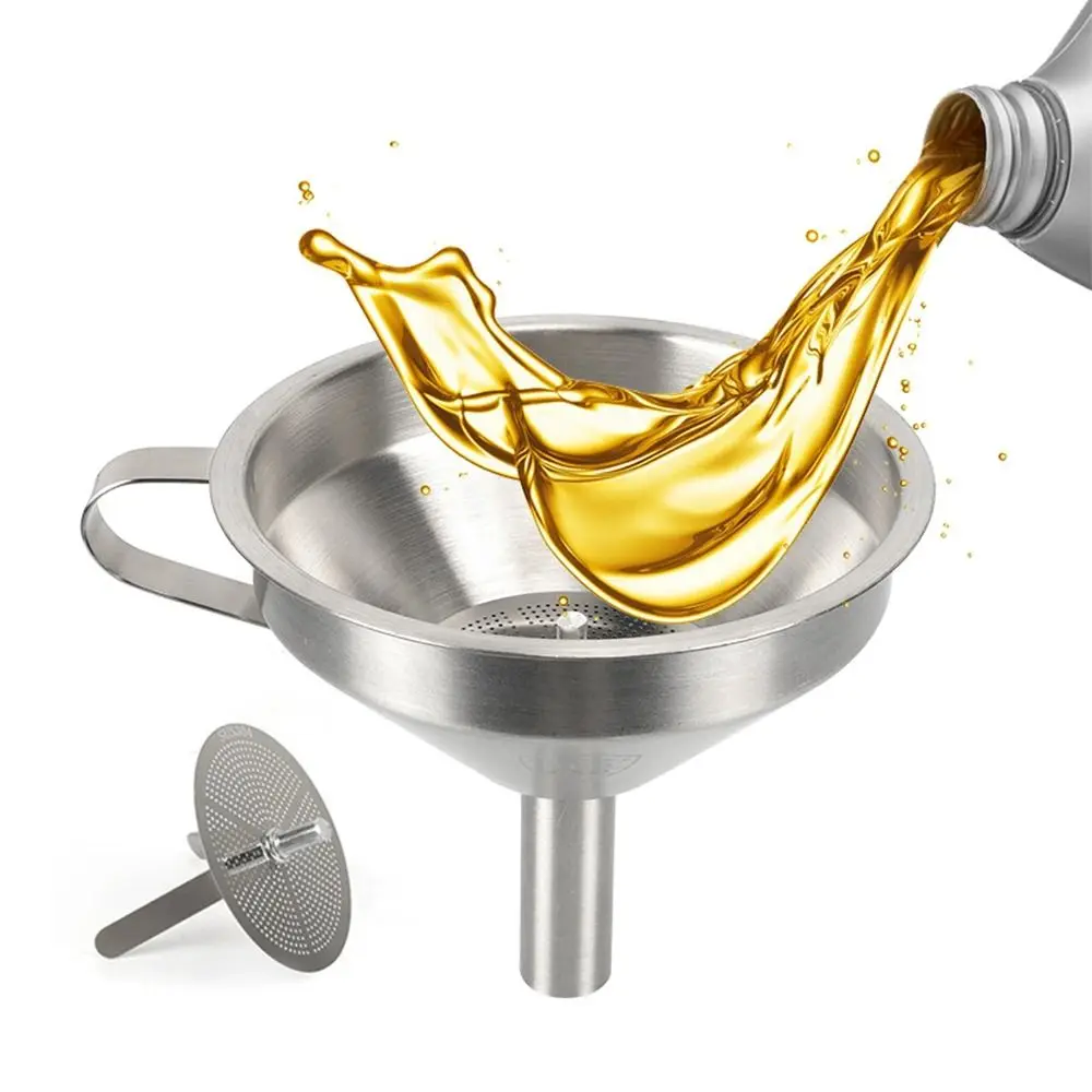 Edelstahltrichter mit breiter Öffnung und abnehmbarem Filter, Gewürz- und Speiseölfiltersieb, Küchenwerkzeug, Wein-Spülwerkzeug – Detail 15